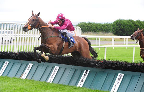 Ted Bach and Davy Russell negotiate the last in Roscommon