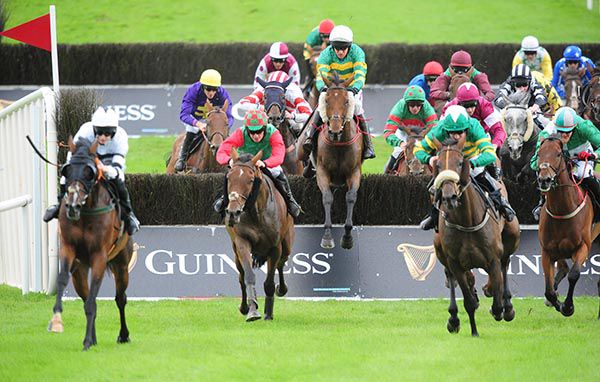 Riviera Sun (cheek-pieces) clears the last under Barry Geraghty (white cap) 