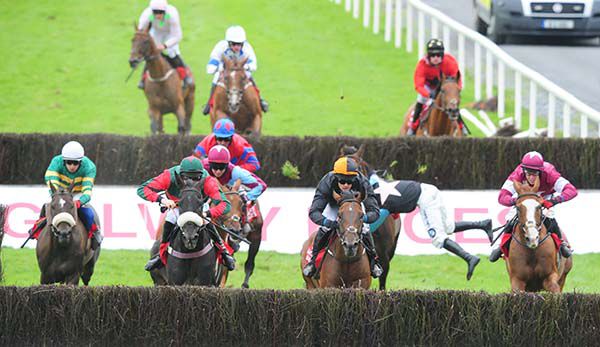 Neverushacon, black with orange cap, on his way to victory in Galway