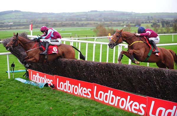 Road To Respect (Sean Flanagan, nearside) comes through to beat Kilcarry Bridge and Danny Mullins