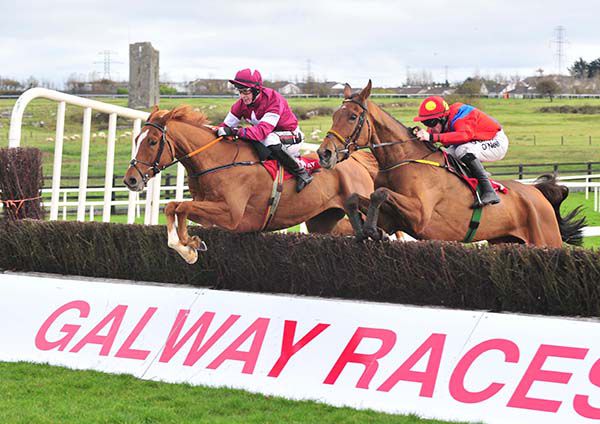 Calino D'Airy, left, jumps the last in Ballybrit