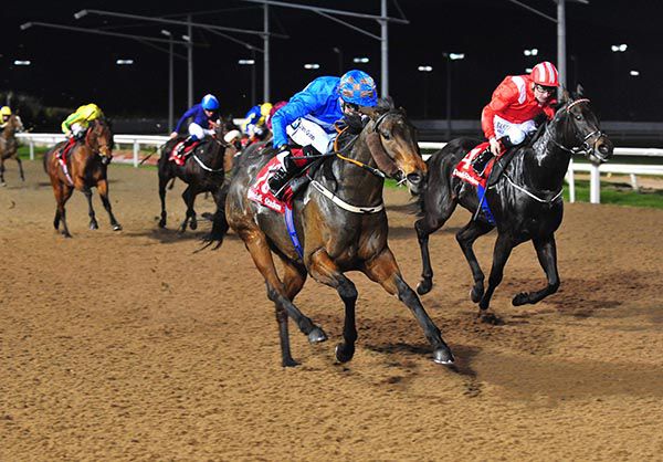 Shinko Princess (Declan McDonogh, blue) beats Peace Officer (Pat Smullen)