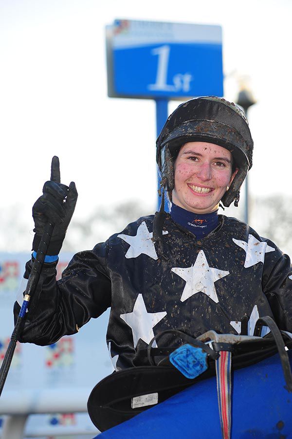 Shauna Larkin is all smiles after guiding Dromore Lad to victory