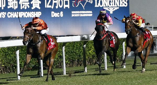 Fantastic Eight (in orange) storms to Class 3 success on debut at Happy Valley last month.