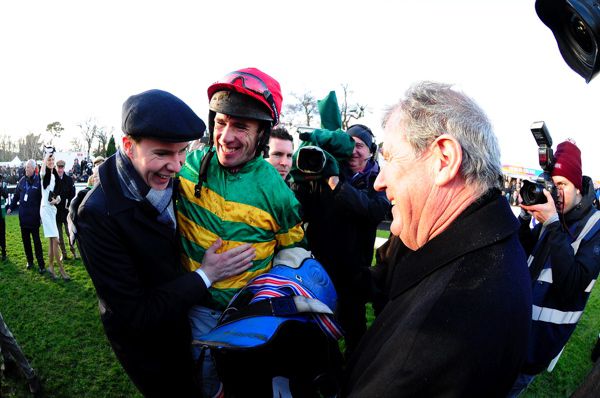Joseph O'Brien, Derek O'Connor and J P McManus after Edwulf's Irish Gold Cup win