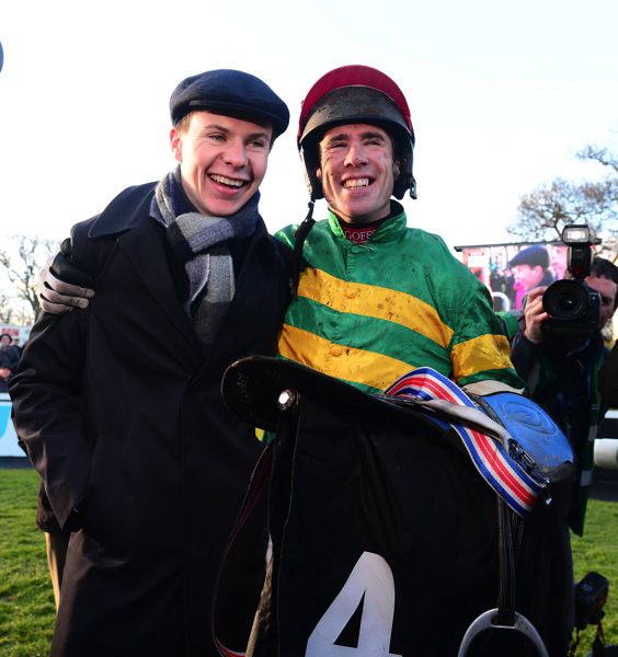 Joseph O'Brien and Derek O'Connor celebrating last year's Unibet Irish Gold Cup win with Edwulf