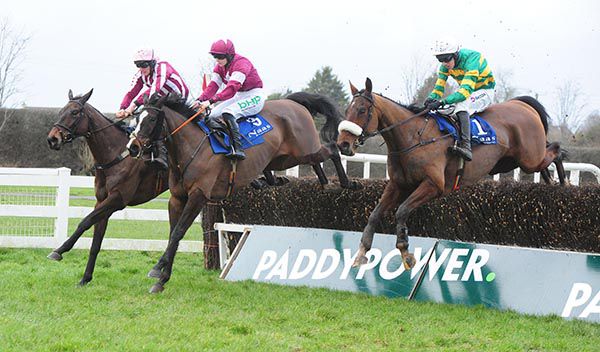 Wishmoor (Rachael Blackmore centre) saw off Kopookris (David Mullins, far-side) and Close Shave (Mark Walsh, near)