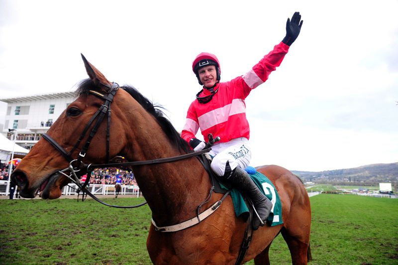 Paul Townend celebrates last year's Cheltenham win on Laurina
