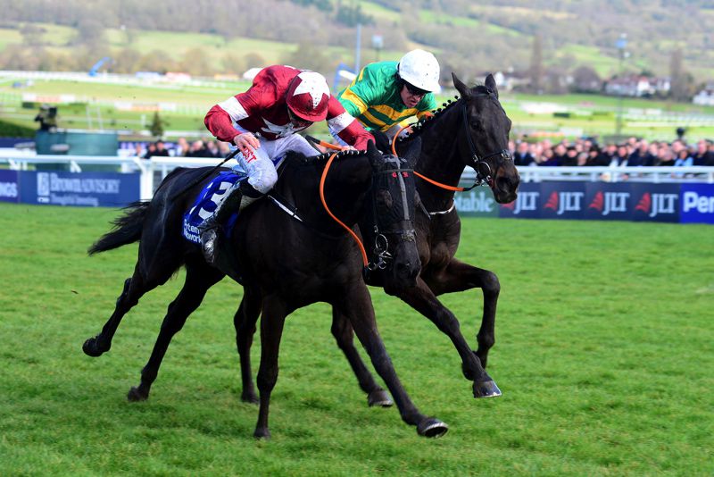 Gordon Elliott's pair Delta Work (nearest) and Glenloe had a great tussle in the 2018 Pertemps Final