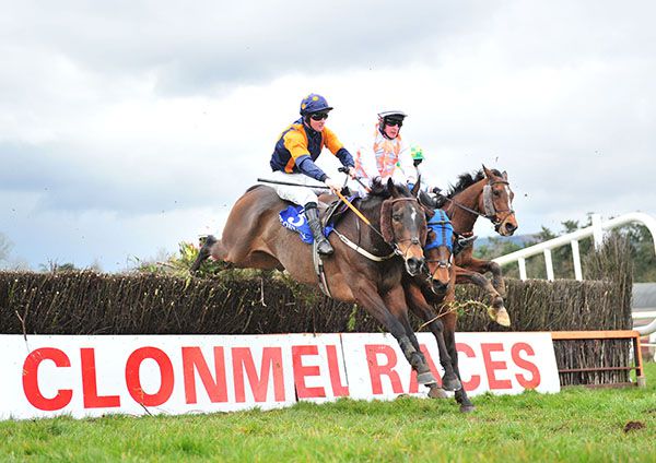 Luckyinmilan (near side) is strongly pressed over the last