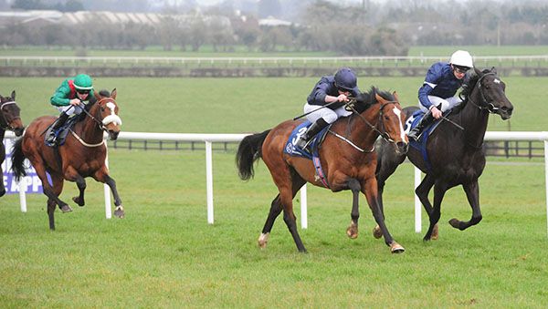 Hunting Horn, near side, gets to grips with Latrobe