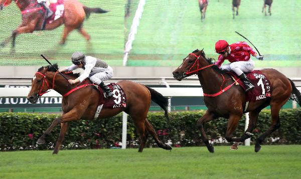 Ivictory gets the better of Mr Stunning to win at Sha Tin today.