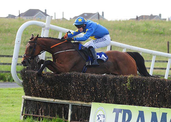 Brian Hayes' mount Model Cloud seals her Tramore win with a good leap at the last