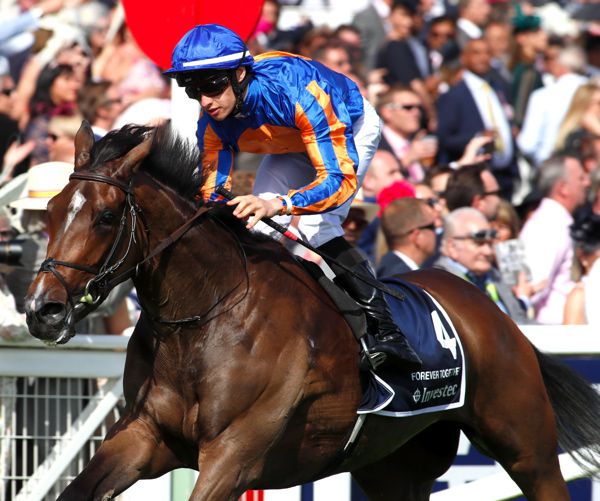 Forever Together, a daughter of Green Room, winning the 2018 Epsom Oaks