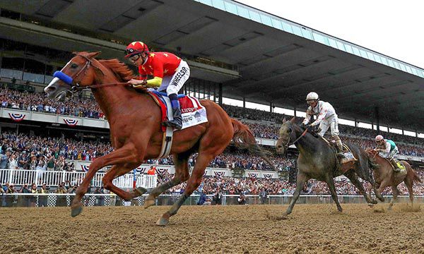 Justify winning Belmont Stakes in 2018