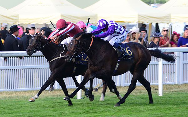 Baghdad (far-side) takes the finale on day three at Royal Ascot under Andrea Atzeni