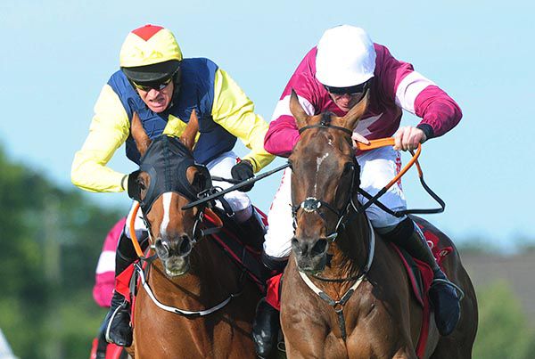 The Game Changer (right) is ridden out to beat Flaxen Flare