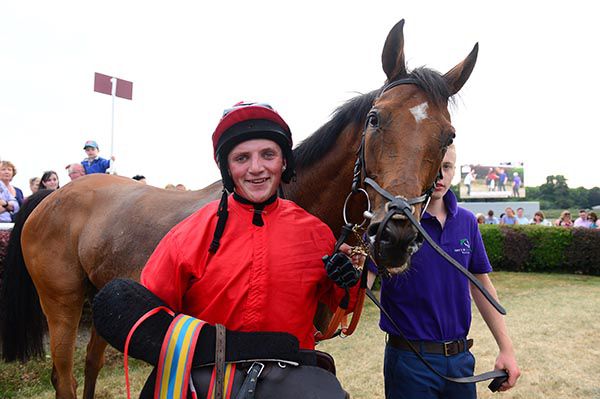 Hugh Morgan pictured after riding his first winner on Babbling Stream at Bellewstown