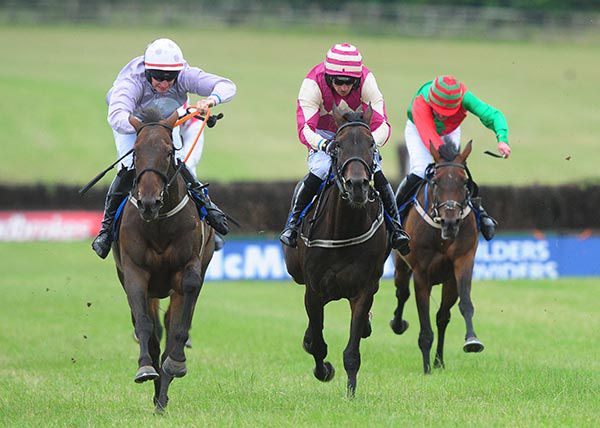 Run For Mary (left) is ridden out by Ray Barron 