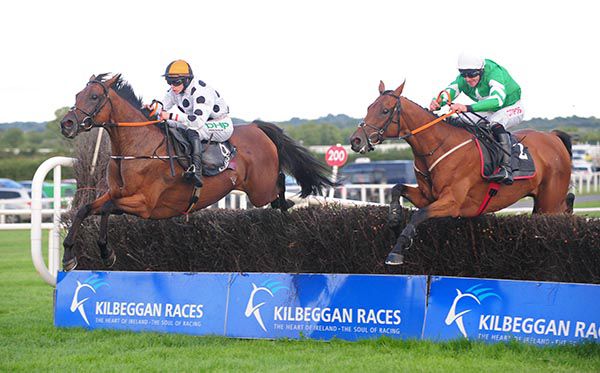 Abbey Magic (left) and Its All Guesswork jump the last together