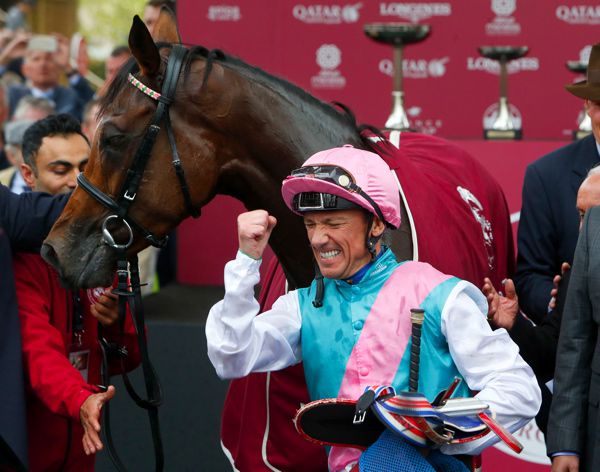 An emotional Frankie Dettori with Enable after their 2018 Arc victory