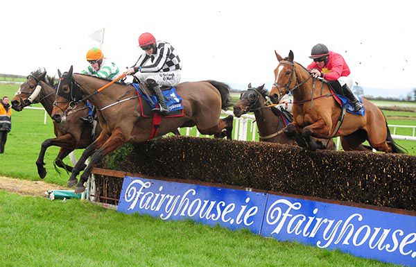 15 1 19 FAIRYHOUSE GOTAWAY and Philip Enright right win the Boylsesports Irish Grand National Aprill 22nd Handicap Chase from Ticket To Ride 2nd left 