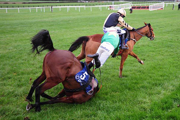 Discorama was challenging for the lead when falling at Naas