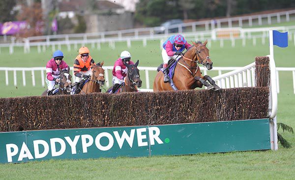 Le Bague An Roi seen here leading them home at Leopardstown under Richard Johnson