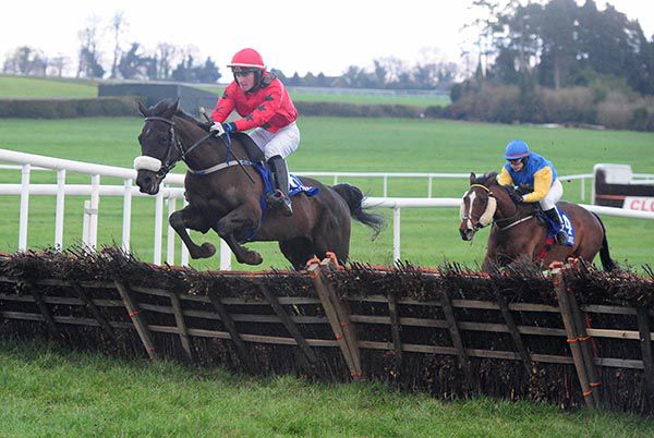 Bothar Dubh (Mikey Sweeney) leads over the last