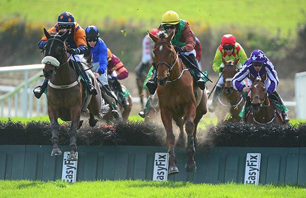 Mister Eddman and Danny Hand (left) clear the last hurdle with Makka Pakka