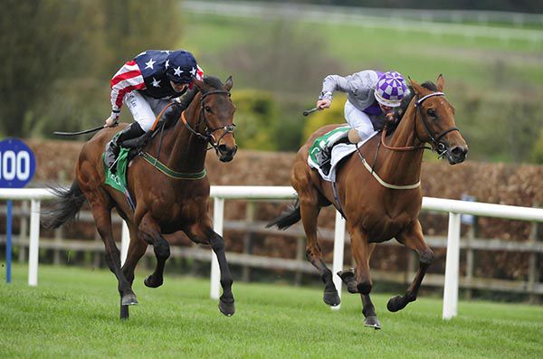 Trump Card (left) and Teologia battle out the finish