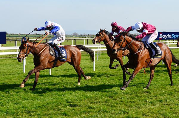Uhtred, white cap, finishes like a train in Fairyhouse