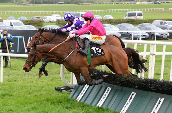 Trappist Monk (Sean Flanagan) overcame this final flight mistake to beat Touch Of Oscar (J J Slevin)