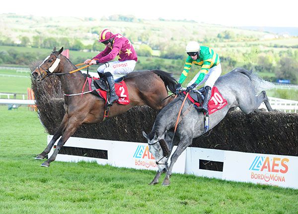 Heron Heights and Davy Russell take advantage of the last fence error of Onefortheroadtom 