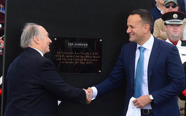 Taoiseach Leo Varadkar  and H H Aga Khan at the official opening of the new Grandstand at the Curragh Racecourse 