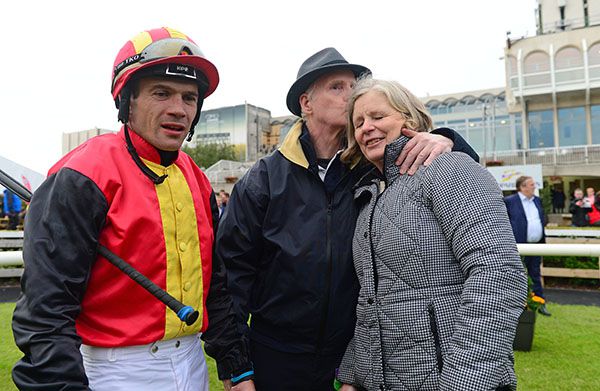 Sheila Lavery gets a kiss from her brother John (owner of Galeola) with Robbie Colgan also pictured