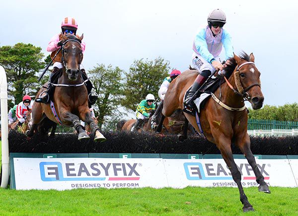 LINGER (left) and JJ Slevin kept on strongly after the last to win the Easyfix Handicap Hurdle at Galway