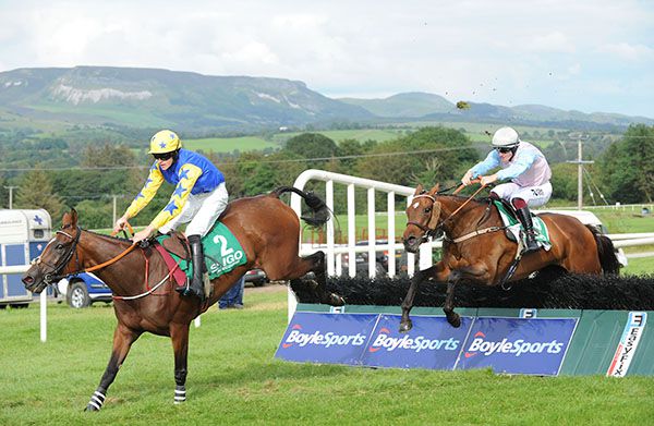 VOLATILE LADY and Ricky Doyle (right) got the opener in the Stewards' room.
