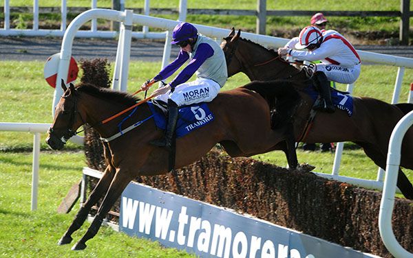 THE GRANSON (left) and Paul Cawley jump the last at Tramore.
