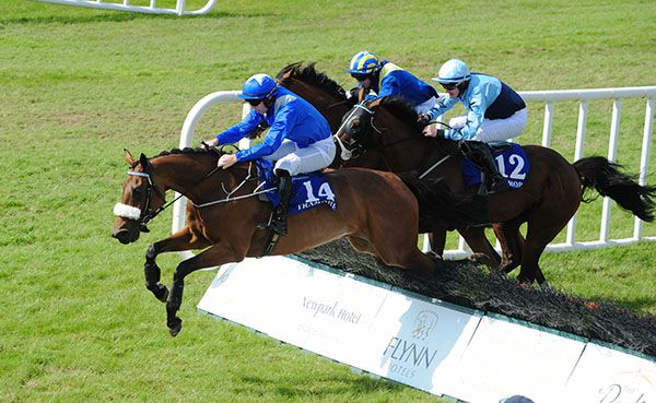 MULTIVIZ (left) and Tommy Brett jump the last.