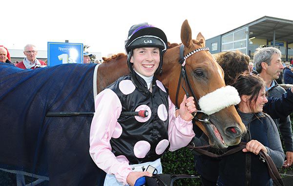 A beaming Paddy Harnett after riding his first winner on Rule The Sea