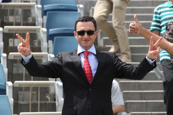 Douglas Whyte celebrates his first win as a trainer.