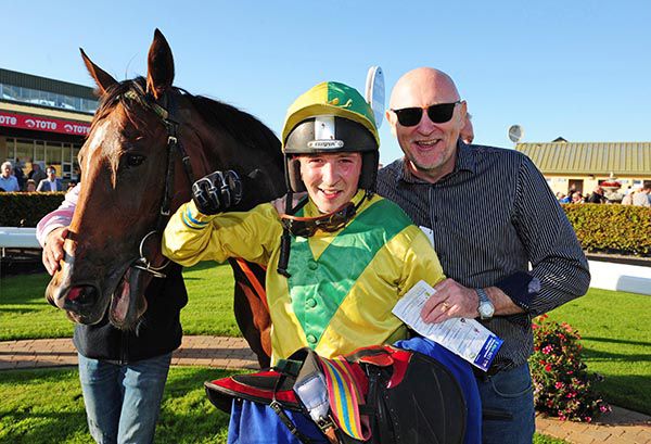 Cian Cullinan with his dad Cormac after riding his first racecourse winner on Humps And Bumps