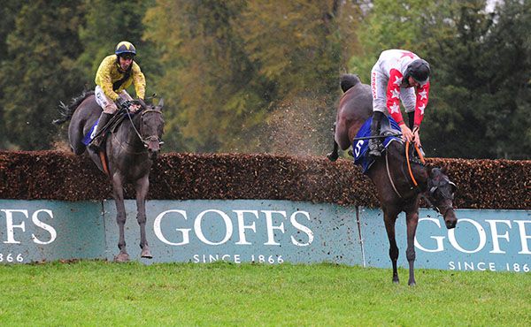 Graineyhill and Davy Russell (right) depart leaving Wonderoftheworld (Kevin Brouder) with the win