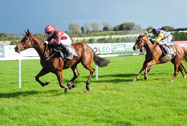 Miss Myers (left), seen winning at Limerick last weekend, is fancied for Tom Mullins at Naas