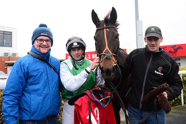 Getwaway Queen and Conor Hoban won for trainer Ken Budds (right) and Patrick Mulcahy 