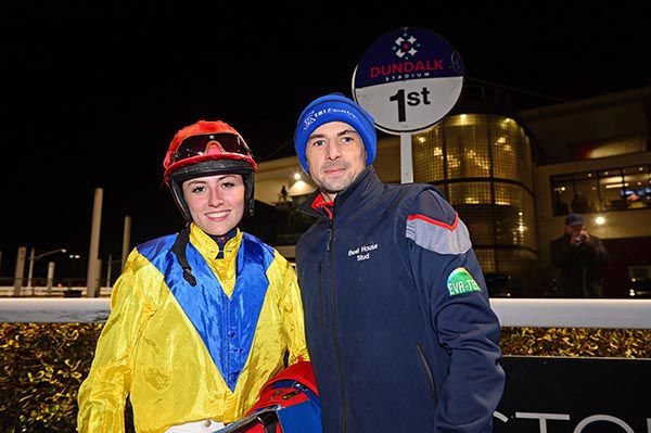 Vanessa pictured with Damian English after Geological won at Dundalk