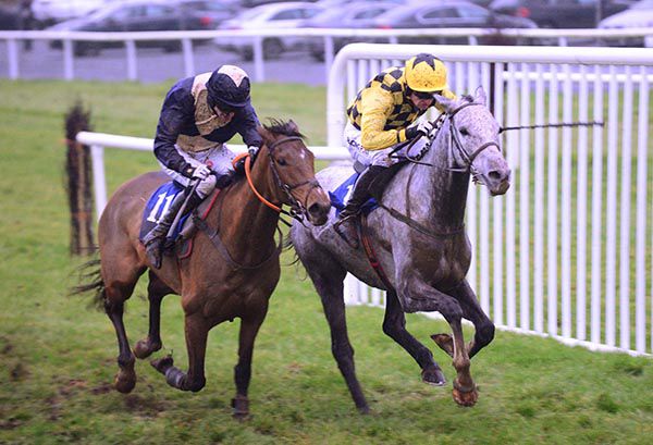 Asterion Forlonge (grey horse, Patrick Mullins) got the better of Watergate Lady (John Barry)