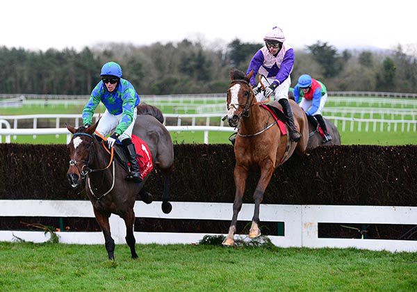 Frankly All Talk (right) and PJ O'Hanlon come to claim Biddy The Boss after the last