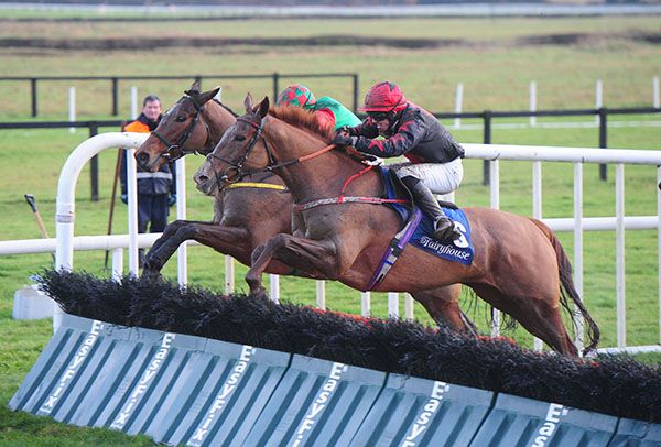 Shumaker and and Darragh O'Keeffe jump the last alongside Future Proof